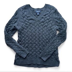 Lands’ End Drifter 100% Cotton Black Textured Thick Knit Sweater Medium
